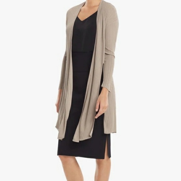 MM Lafleur Graham Beige Ribbed Tie Front Draped Kimono Long Ballet Cardigan - M - Picture 5 of 16